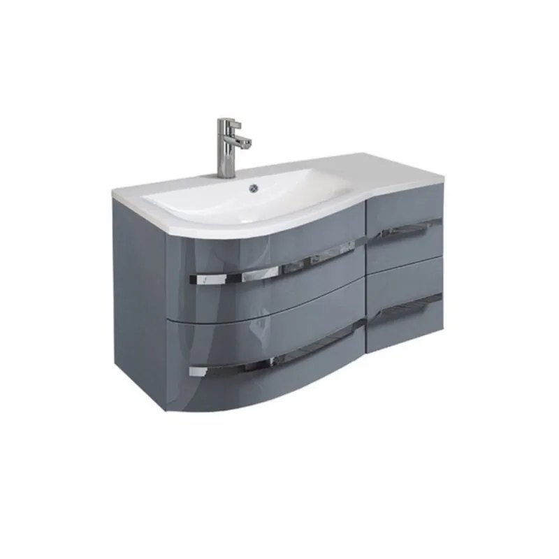 Set mobilier suspendat Oristo Opal cu lavoar de stanga 90cm, gri lucios Premium