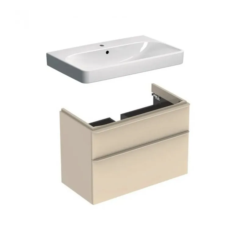 Set mobilier suspendat Geberit Smyle cu lavoar 90 cm, gri nisip Promoție