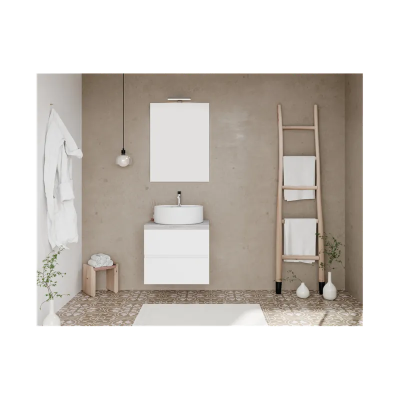 Set mobilier baie Savinidue Easy 60 cm cu oglinda si lampa Bestseller