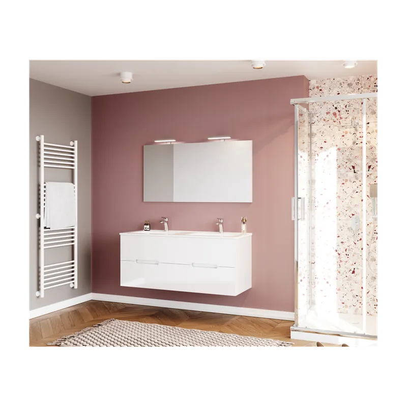 Set baza lavoar Savinidue Iris 120 cm cu lavoar, oglinda si lampa, alb Cel mai bun preț