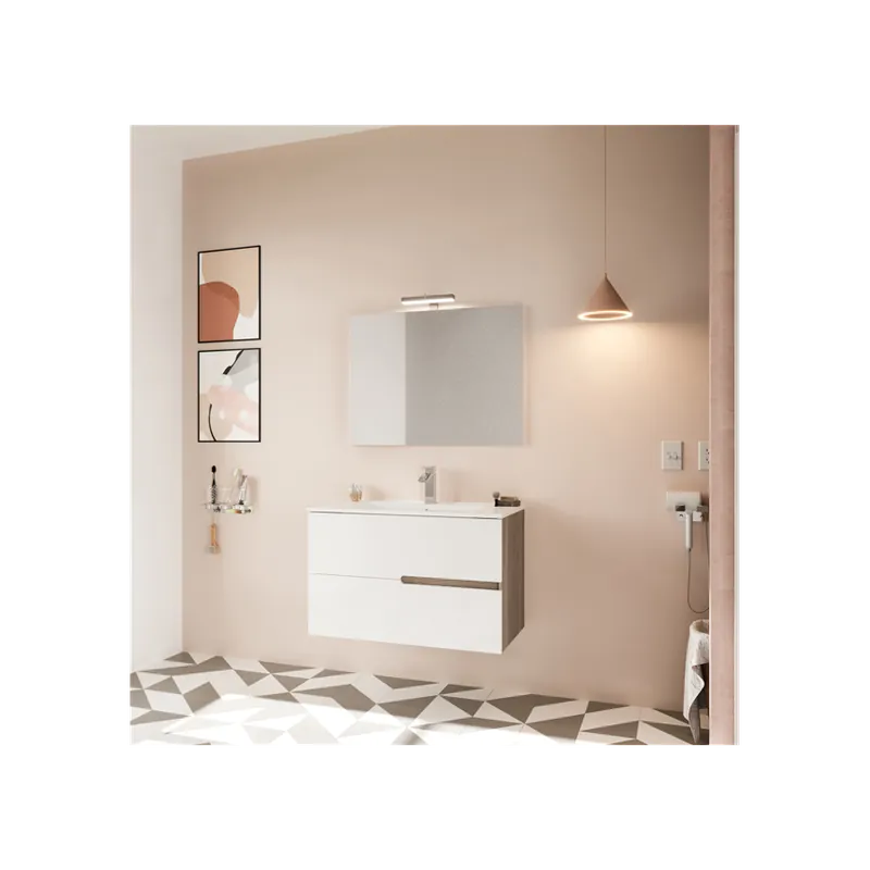 Set baza lavoar Savinidue Eva 80 cm cu lavoar, oglinda si lampa Super ofertă