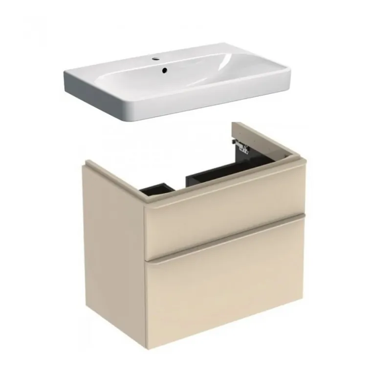 Ofertă exclusivă Set mobilier suspendat Geberit Smyle cu lavoar 75 cm, gri nisip