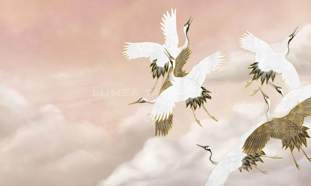 Retur ușor Panel WallArt ORIGINALS Collection – Taupe Tsuru cocori