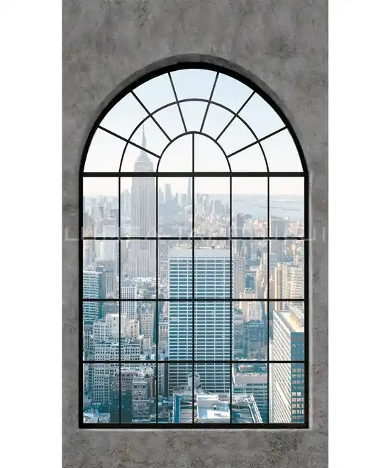 Chilipir Panel Grandeco MURAL YOUNG EDITION – fototapet 1,59 x 2,8 m fereastra oras cladiri ML6201