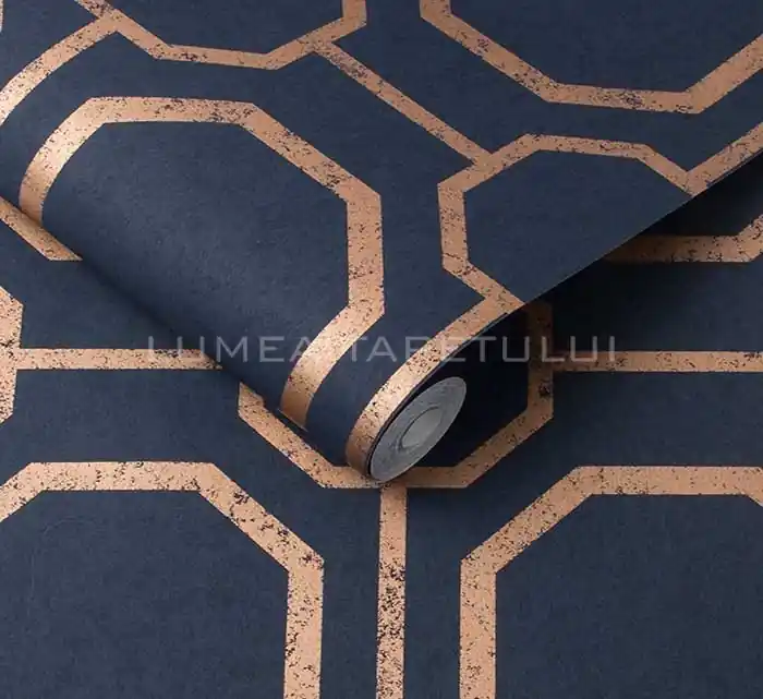Tapet living model geometric culoare albastru – cupru metalizat Eternal 105772 Ofertă de sezon