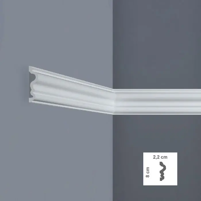 Promoție Profil decorativ tip brau polimer dur alb 2.2 x 8 x 200 cm BOVELACCI Luxstyl L8020