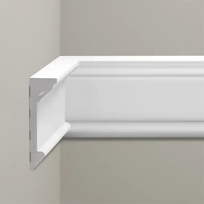 Plată securizată Profil decorativ tip brau poliuretan dur alb 6.4 x 22 x 240 cm Cezar LNG06