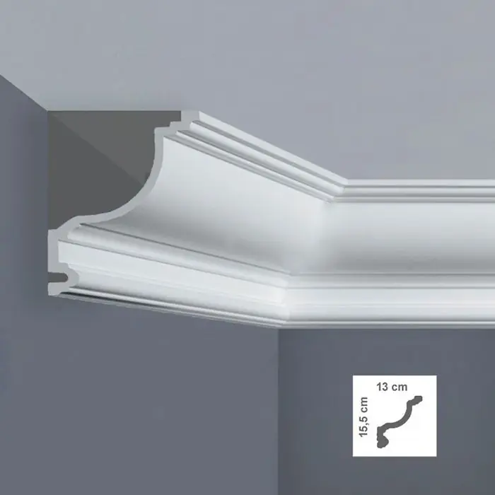Noutate Cornisa tavan polimer dur alba 13 x 15,5 x 200 cm BOVELACCI A95D