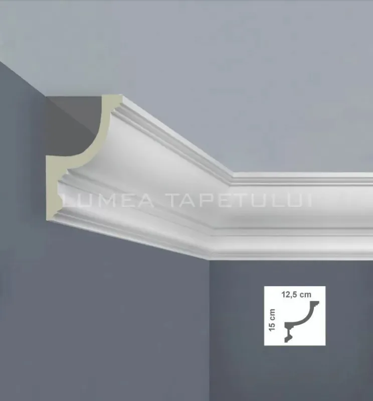 Noutate Cornisa LED decorativa alba poliuretan 12.5 x 15 x 200 cm Bovelacci Classicstyl C3901