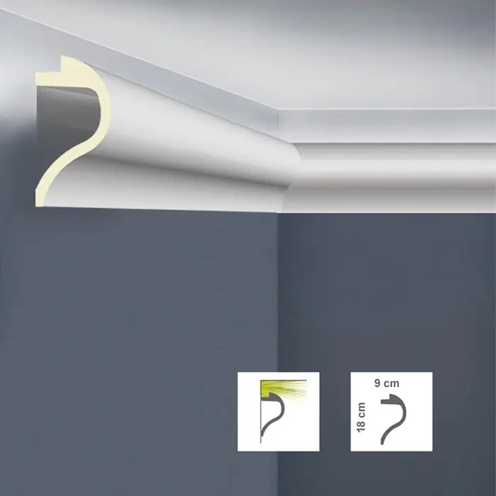 Ofertă specială Cornisa LED decorativa alba poliuretan 9 x 18 x 200 cm Bovelacci Classicstyl C3182L