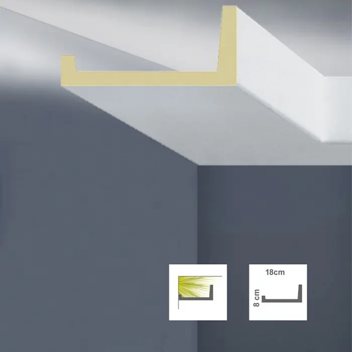 Discount Cornisa LED decorativa alba poliuretan 8 x 18 x 200 cm Bovelacci Classicstyl C3181TL