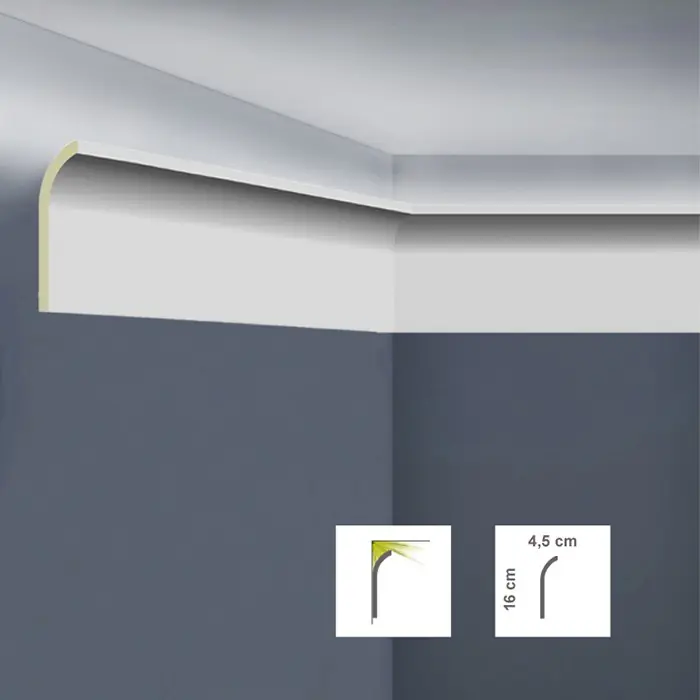 Calitate înaltă Cornisa LED decorativa alba poliuretan 4,5 x 16 x 200 cm Bovelacci Classicstyl C3160L