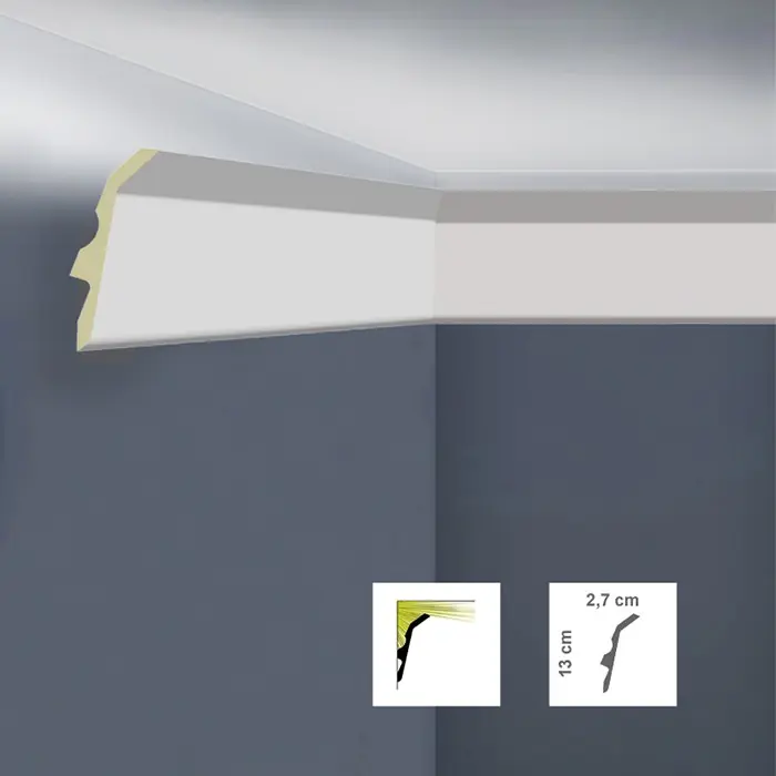 Cumpărături sigure Cornisa LED decorativa alba poliuretan 2,7 x 13 x 200 cm Bovelacci Classicstyl C3130L