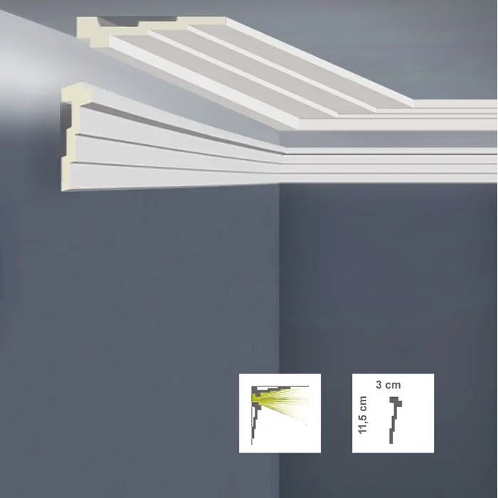 Cornisa LED decorativa alba poliuretan 3 x 11,5 x 200 cm Bovelacci Classicstyl C3116L Chilipir