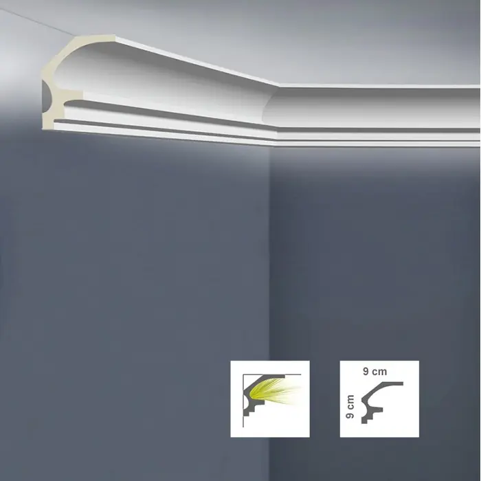 Cornisa LED decorativa alba poliuretan 9 x 9 x 200 cm Bovelacci Classicstyl C3090L Livrare expres