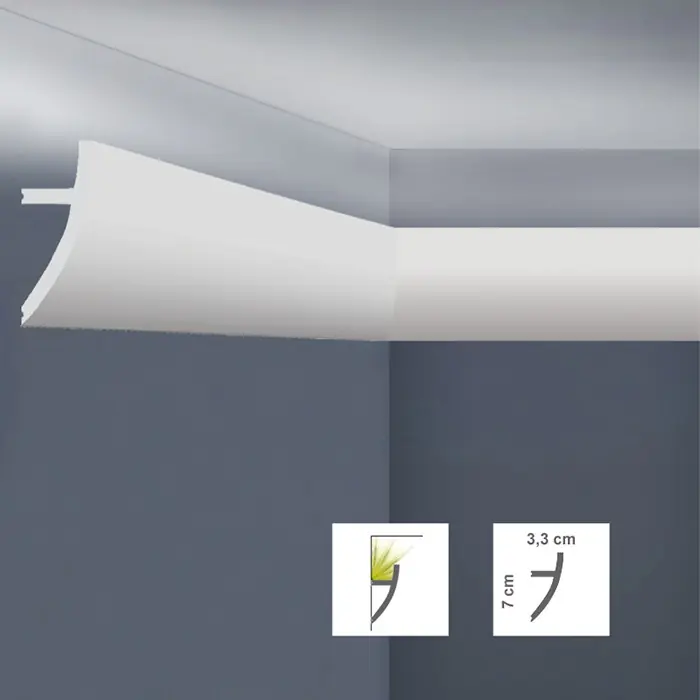 Comandă acum Cornisa LED decorativa alba polimer dur 3,3 x 7 x 200 cm Bovelacci Luxstyl L7033