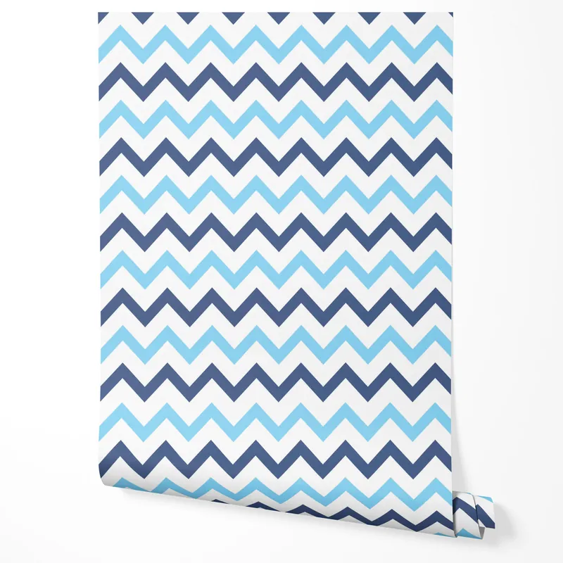 Tapet autoadeziv, furnir pentru mobilă, folie albastru-bleumarin alb model zig-zag pentru dormitor living 10m x 0.5m Expediere rapidă