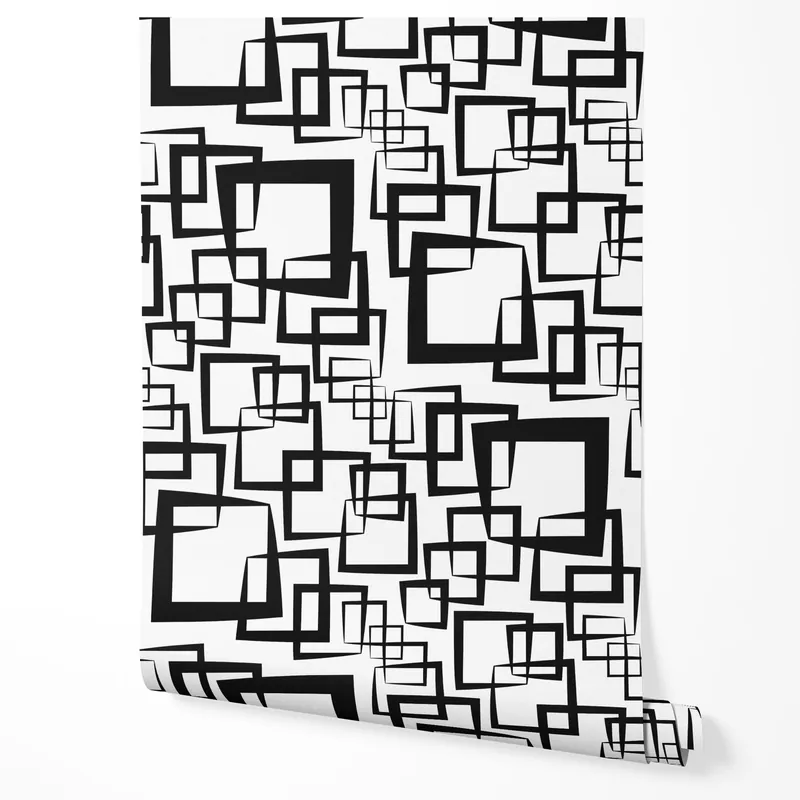 Tapet autoadeziv, furnir pentru mobilă, folie geometric pătrate negre stil abstract pentru dormitor 10m x 0,5m Ofertă