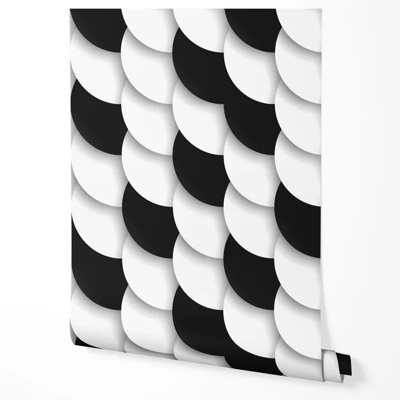 Tapet autoadeziv, furnir pentru mobilă, folie geometric alb-negru cu solzi abstracti pentru hol 10m x 0.5m Reducere
