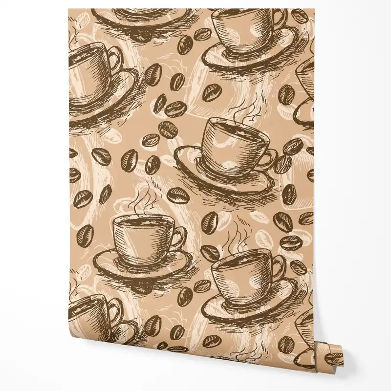 Preferatul clienților Tapet autoadeziv, furnir pentru mobilă, folie cu tematică de ceașcă de cafea boabe de cafea pentru sufragerie și bucătărie 10m x 0,5m