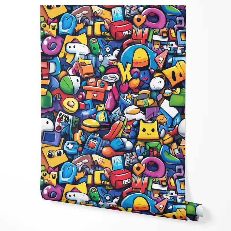 Ultima șansă Tapet autoadeziv, furnir pentru mobilă, folie Geek cu meme-uri emoji colorate pentru camera adolescenților 10m x 0.5m