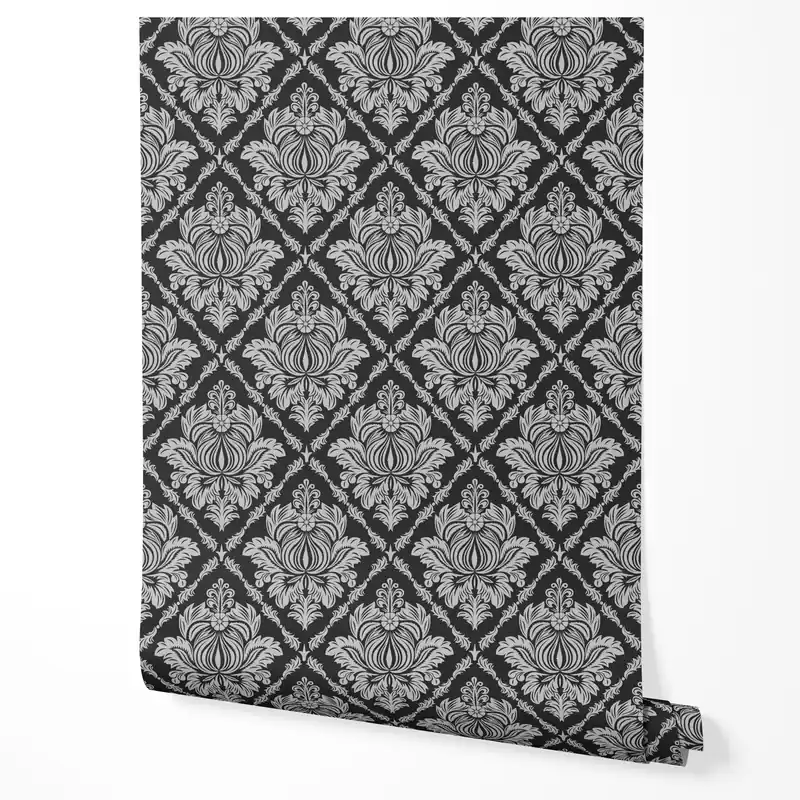 Tapet autoadeziv, furnir pentru mobilă, folie stil baroc cu ornamente fundal negru pentru dormitor living 10m x 0,5m Mai ieftin