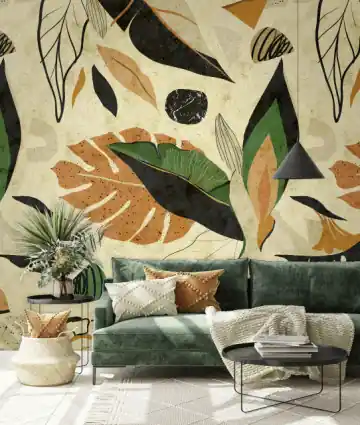 Premium Tapet abstract cu frunze, living, hol