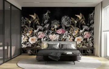 Livrare expres Tapet Marburg tip panel model floral, negru, multicolor
