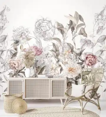Livrare expres Tapet Marburg tip panel model floral, alb, roz