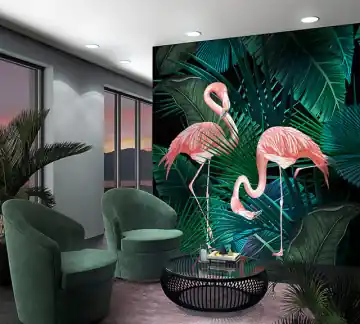 Tapet decorativ, Marburg tip panel, flamingo, palmieri Bestseller