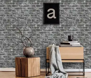 Reducere specială Tapet caramida rustic lavabil, negru, gri