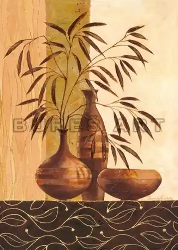 Preferatul clienților Poster decorativ ‘‘Natura statica cu vase si frunze‘‘ cu foita aurie