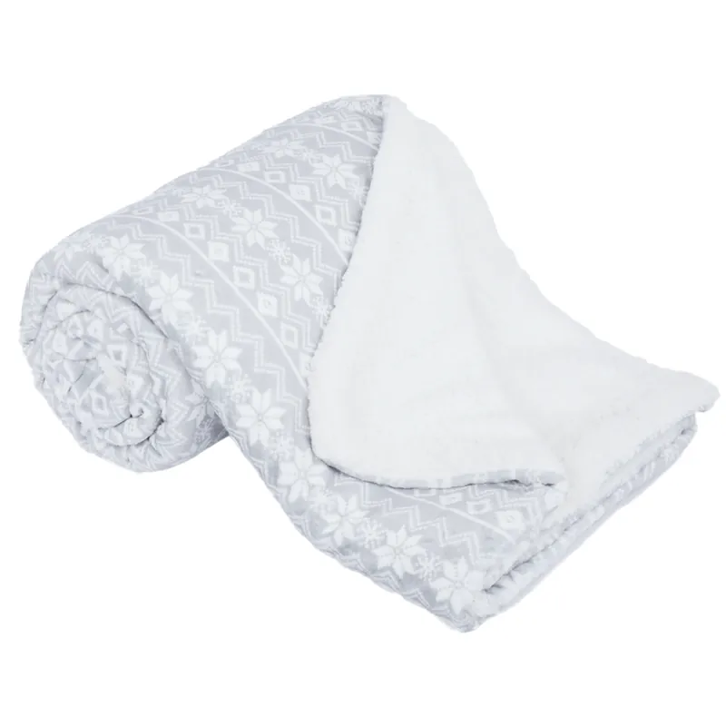 Pătură cu două feţe imitaţie miel, gri/alb/model, 150x200, MARITA Ofertă