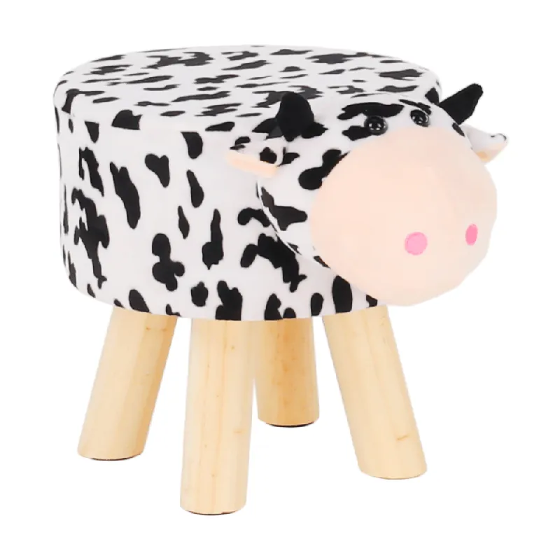 Taburet în formă de văcuţă, catifea Velvet alb/negru/natural, MOLLY Ofertă exclusivă