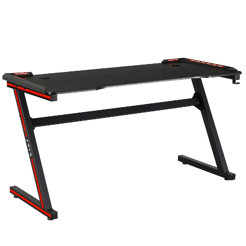 Masă de joc / masă pentru computer, cu iluminare LED RGB, negru / roşu, MACKENZIE 140cm Reducere de preț