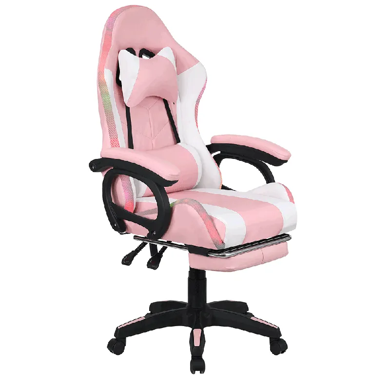 Reducere de preț Scaun de birou / joc cu iluminare LED RGB, roz / alb, JOVELA