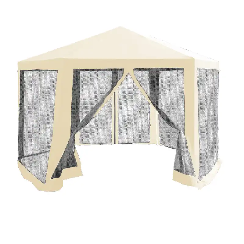 Pavilion cort pentru grădină, 3,9x2,5x3,9m, bej / negru, RINGE TIP 2 + 6 laturi Bestseller