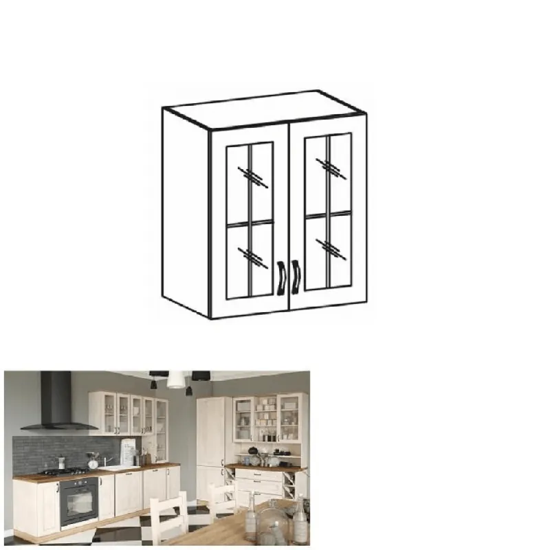 Dulap superior cu sticlă, alb/pin nordic, ROYAL G60S Cumpărături sigure