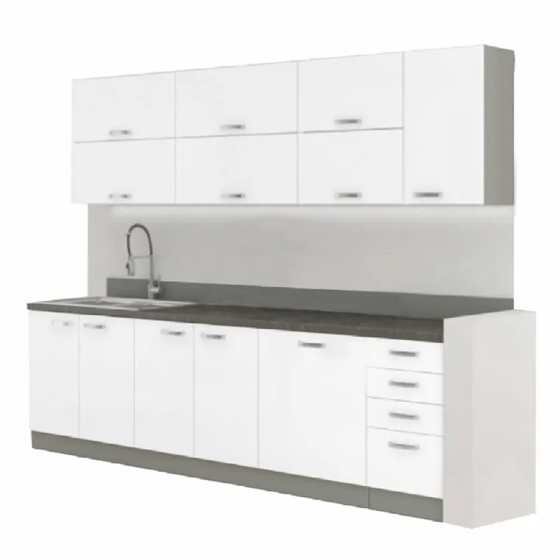 Discount Ansamblu bucătărie, alb extra lucios/gri, PRADO