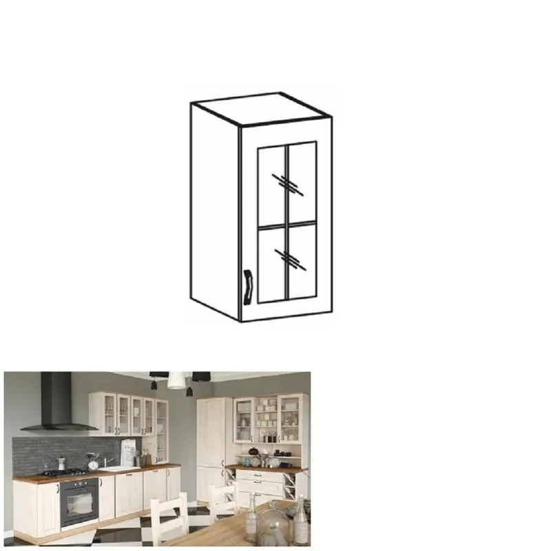 Ofertă de sezon Dulap superior, cu sticlă, alb/pin nordic, model dreapta, ROYAL G30S