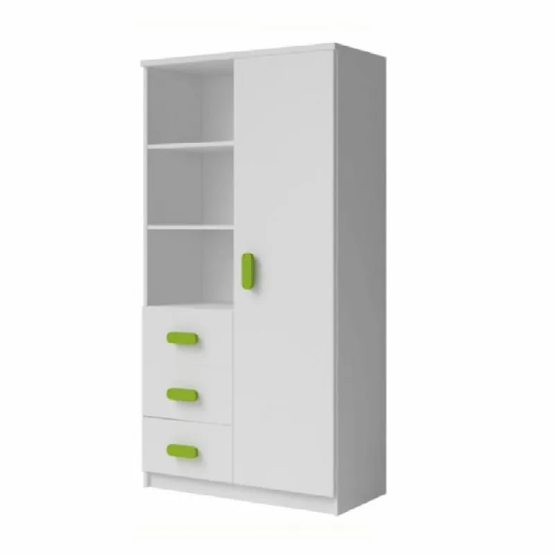Dulap combinat 80 3S1D, PAL melaminat + margini ABS, fără mânere, alb, SVEND Cumpărături sigure