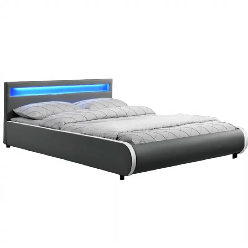 Promoție Pat matrimonial cu RGB LED iluminare, gri, 160x200, DULCEA