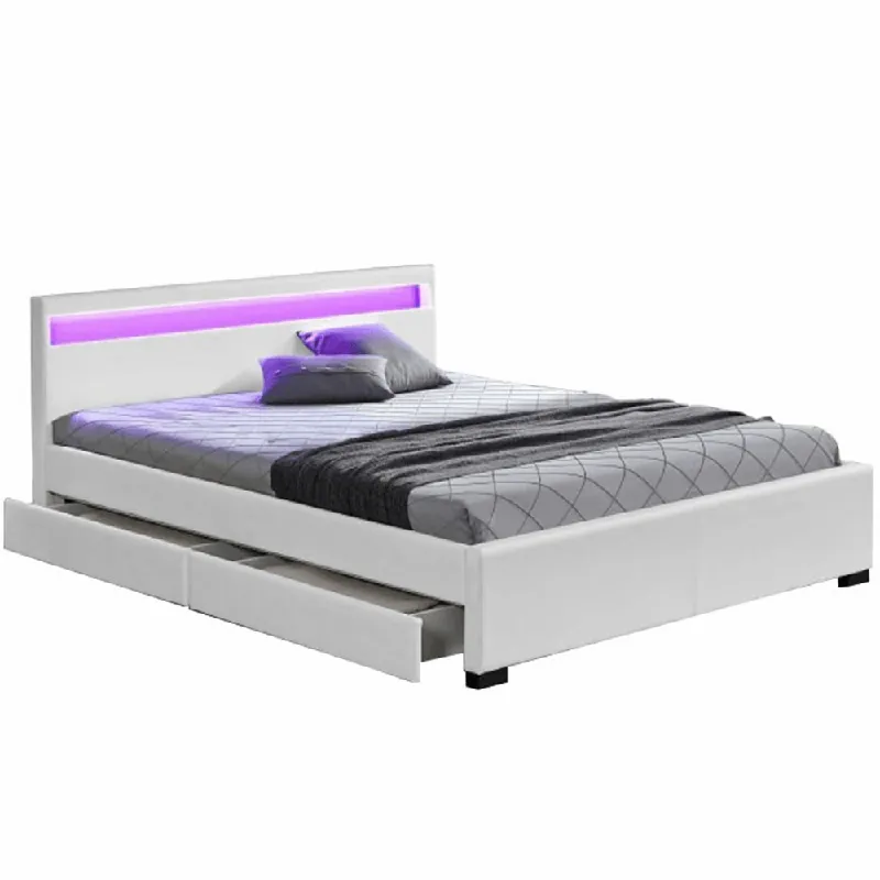 Pat matrimonial, iluminare RGB LED, piele ecologică albă, 160x200, CLARETA Comandă acum