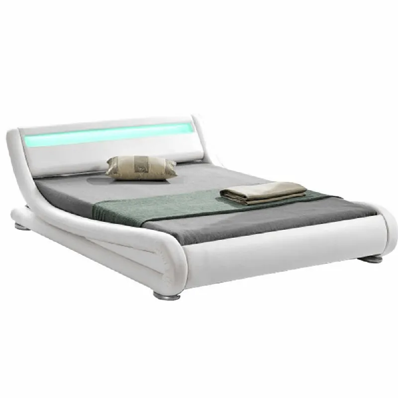 Pat modern cu RGB LED iluminare, alb, 180x200, FILIDA Cel mai bun preț