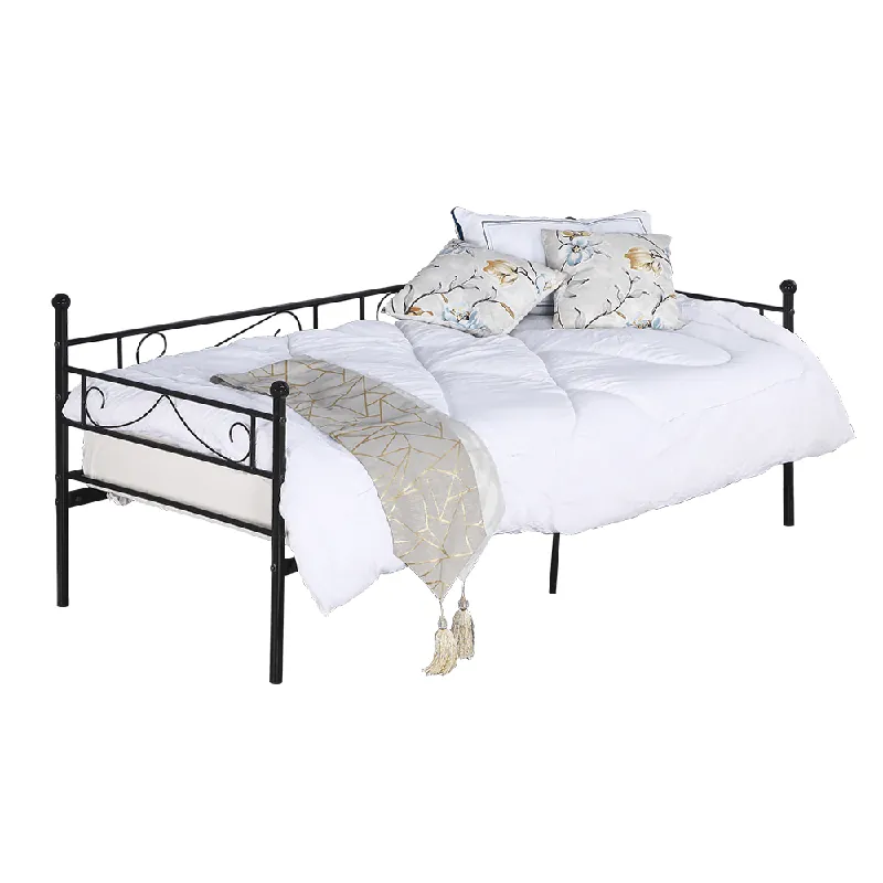 Canapea din metal - de o persoană, negru, 90x200, ROZALI Disponibil imediat