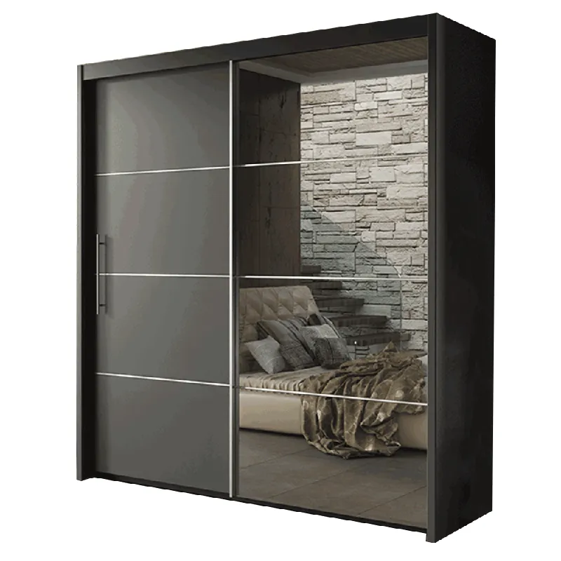 Dulap cu uşi glisante, 200 cm, gri, KAIPO Ofertă exclusivă