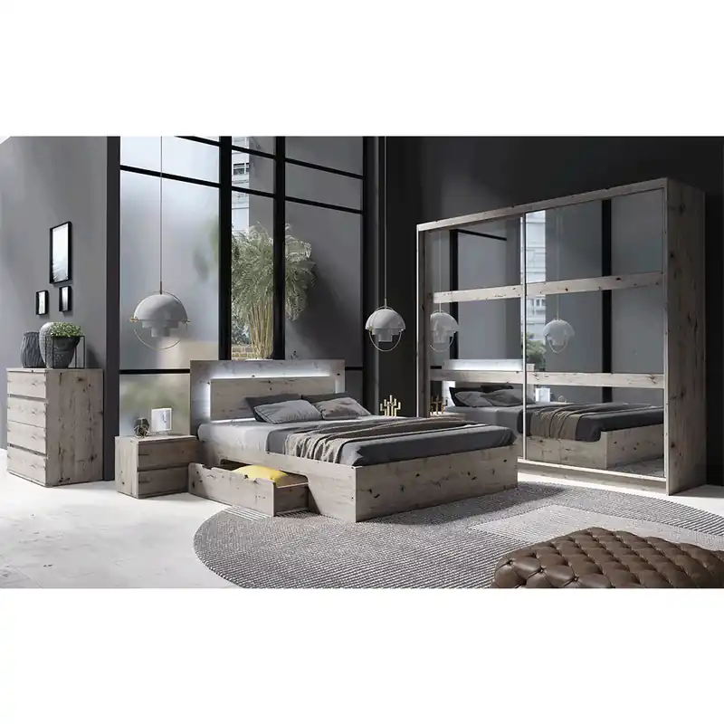 Preț redus Pat 160x200, cu iluminare LED din spate, stejar welington, TOGOS