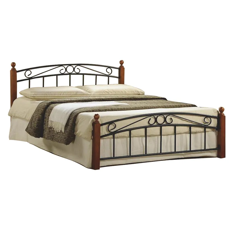 Reducere Pat matrimonial, lemn cireş/metal negru, 160x200, DOLORES