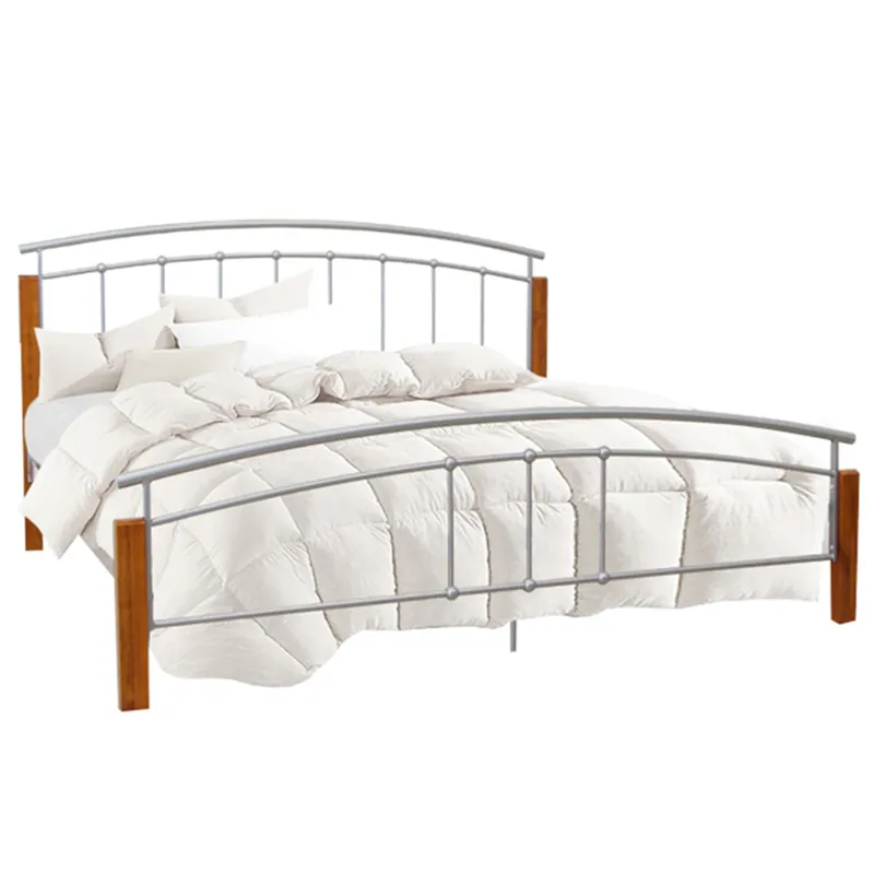 Reducere de preț Pat matrimonial, lemn arin/metal argintiu, 160x200, MIRELA