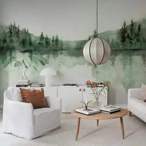 Fototapet, Watercolor Landscape, Forest Green, Rebel Walls Livrare rapidă